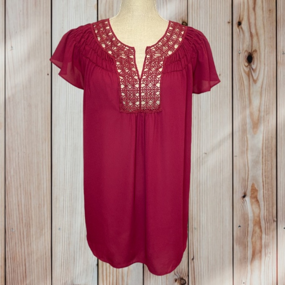 Max Studio Flutter Sleeve Crochet Blouse